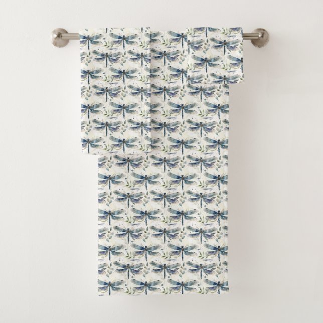 Blue Dragonflies Bath Towel Set (Insitu)