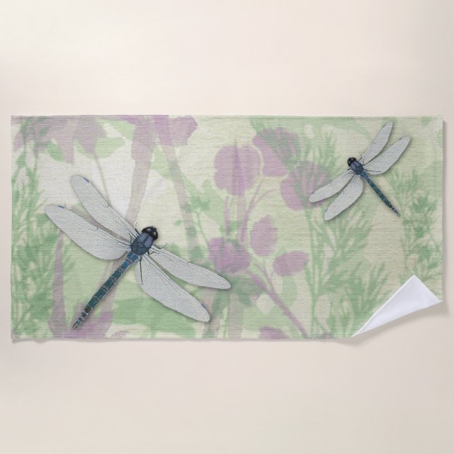 Blue Dragonflies Beach Towel (Front)