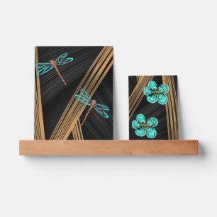 Blue Dragonflies, Butterflies,Flowers,Golden Lines Picture Ledge