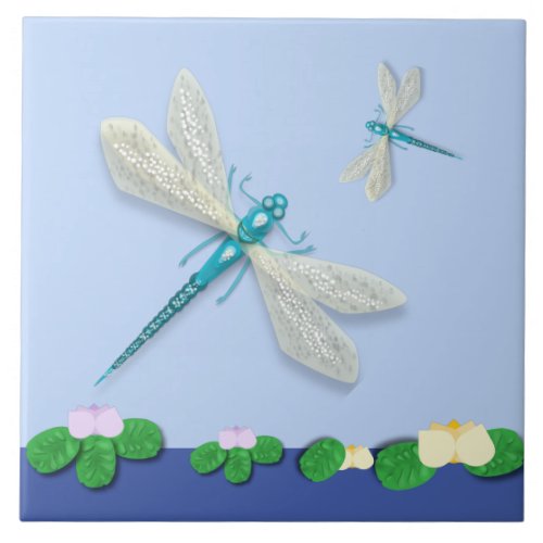 Blue Dragonflies  Ceramic Tile