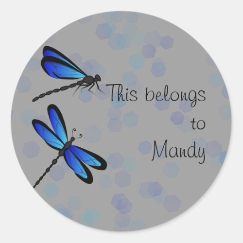 blue dragonflies classic round sticker