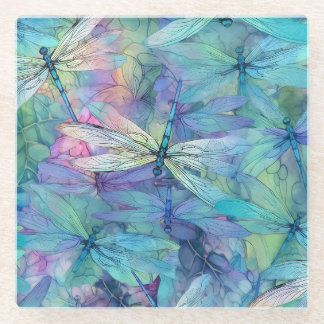 Blue Dragonflies Glass Coaster