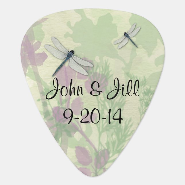 Blue Dragonflies Guitar Pick Wedding Favor (Front)