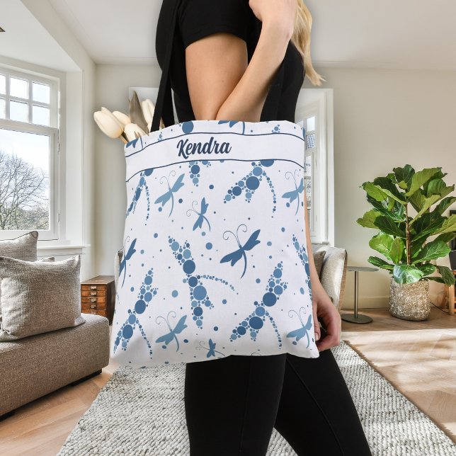 Blue Dragonflies Monogram Tote Bag (Creator Uploaded)