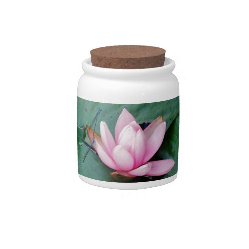 Blue Dragonflies on a pink lotus flower Candy Jar