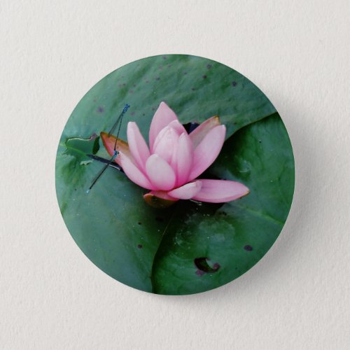 Blue Dragonflies on a pink lotus flower Pinback Button