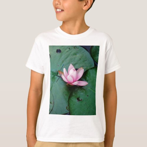 Blue Dragonflies on a pink lotus flower T_Shirt