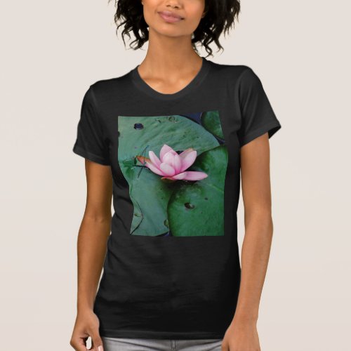 Blue Dragonflies on a pink lotus flower T_Shirt