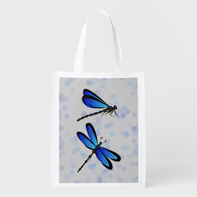 blue dragonflies reusable grocery bag (Front)
