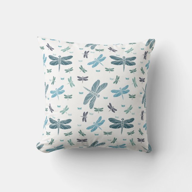 Blue Dragonflies Throw Pillow (Front)