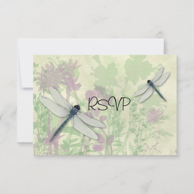Blue Dragonflies Wedding Reception RSVP (Front)