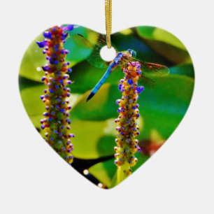 Blue Dragonfly and flowers Ceramic Ornament