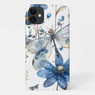 Blue Dragonfly and Flowers iPhone Cell Phoe Case