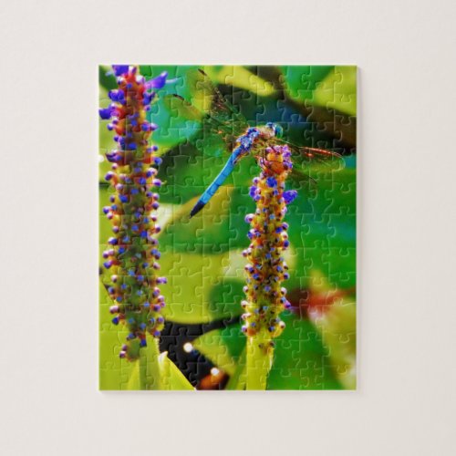 Blue Dragonfly and flowers Jigsaw Puzzle