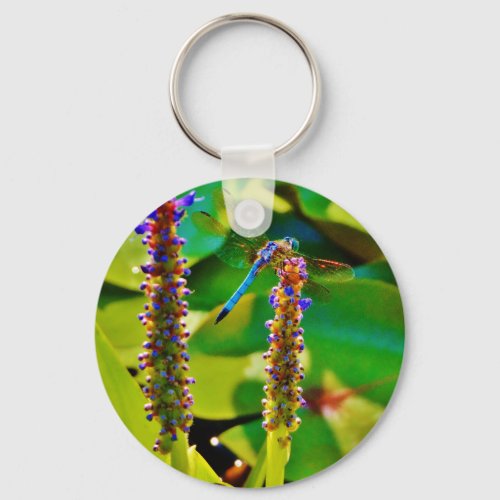 Blue Dragonfly and flowers Keychain