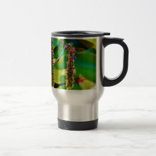 Blue Dragonfly and flowers Travel Mug