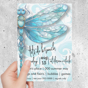 Blue Dragonfly Aqua Blue Swirls Nature Lovers Invitation