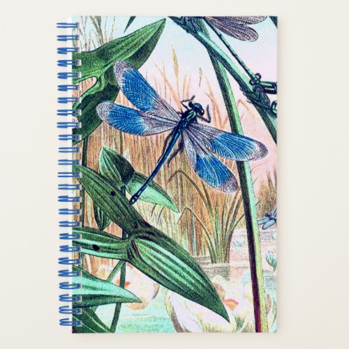 Blue Dragonfly at the pond vintage illustration  Notebook