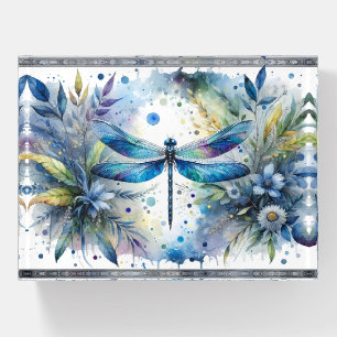 Blue Dragonfly Botanical Watercolor Paperweight
