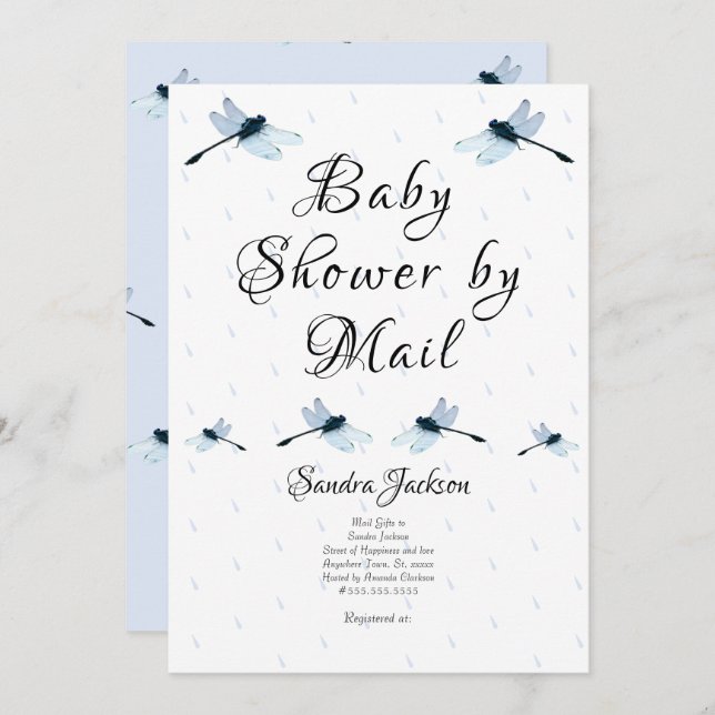 Blue  Dragonfly Boy Baby Shower Invitation (Front/Back)