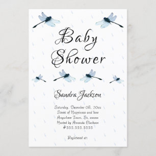 Blue Dragonfly Boy Baby Shower Invitation