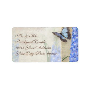 Blue Dragonfly Butterfly Delphinium n Poppy Floral Label