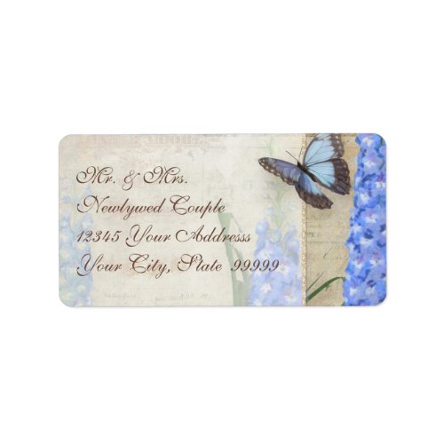 Blue Dragonfly Butterfly Delphinium n Poppy Floral Label