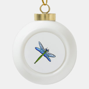 Blue Dragonfly Ceramic Ball Christmas Ornament