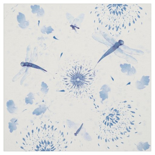 Blue Dragonfly Chinoiserie Floral Fabric