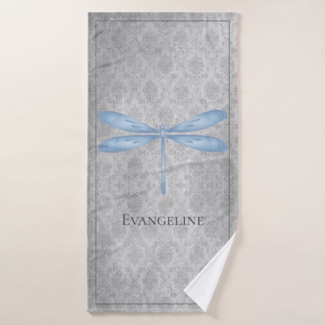 Blue Dragonfly Damask Bath Towel Set (Bath Towel)