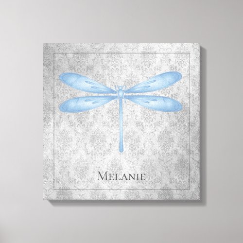 Blue Dragonfly Damask Canvas Print