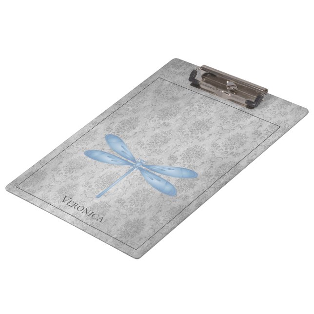 Blue Dragonfly Damask Clipboard (Angled)