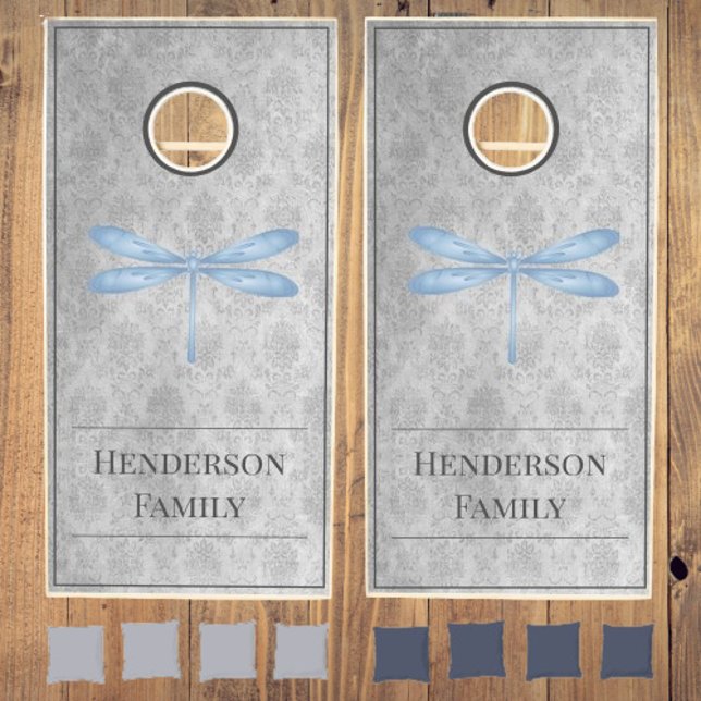 Blue Dragonfly Damask Cornhole Set (Blue Dragonfly Damask Cornhole Set)