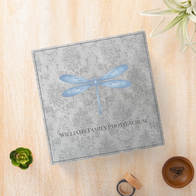 Blue Dragonfly Damask Family Photo Album 3 Ring Binder (In Situ)