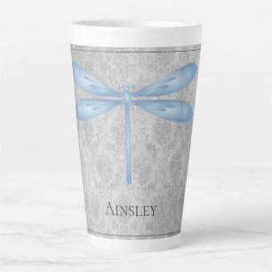Blue Dragonfly Damask Latte Mug