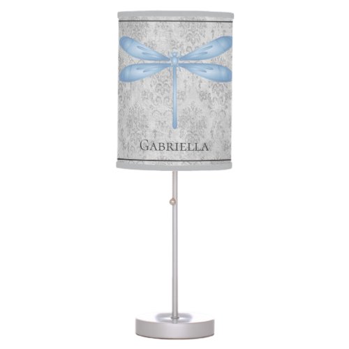 Blue Dragonfly Damask Table Lamp