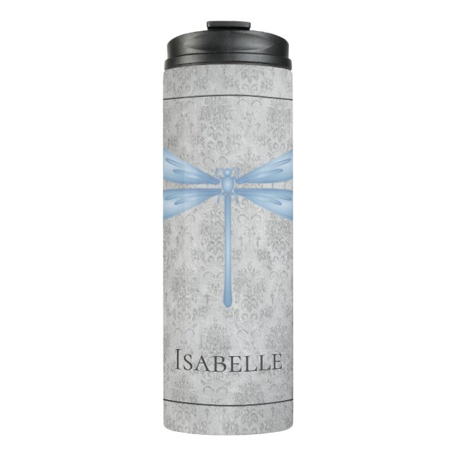 Blue Dragonfly Damask Thermal Tumbler (Front)
