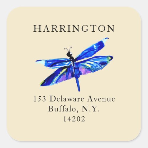 Blue Dragonfly Earth_Toned Return Address Square Sticker
