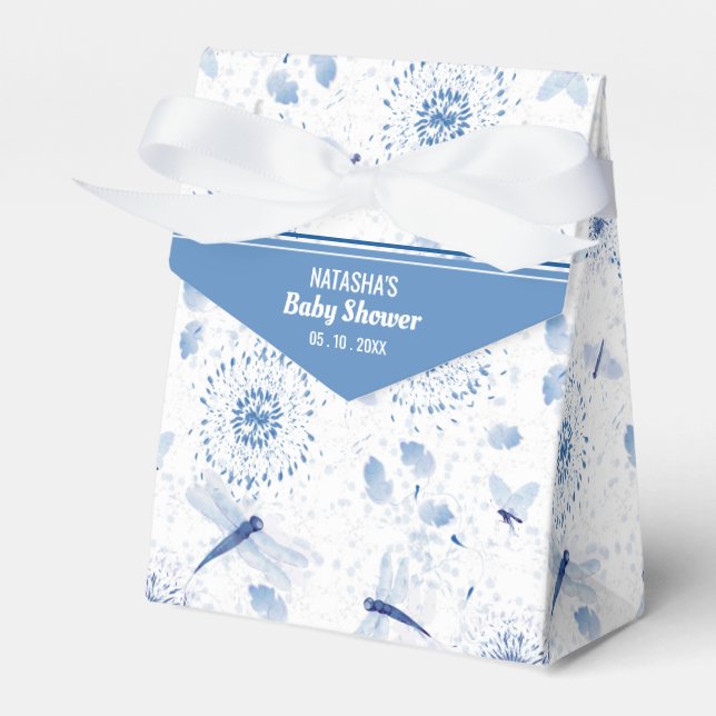 Blue Dragonfly Floral Baby Shower Favor Boxes (Front Side)