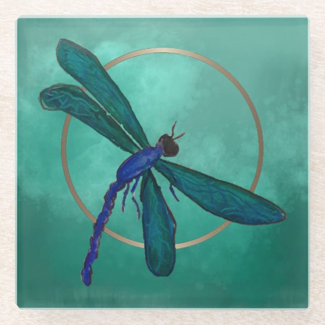 Blue Dragonfly Glass Coaster (Front)