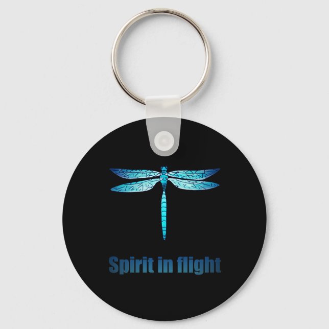 Blue Dragonfly in Flight Illustration Keychain (Front)