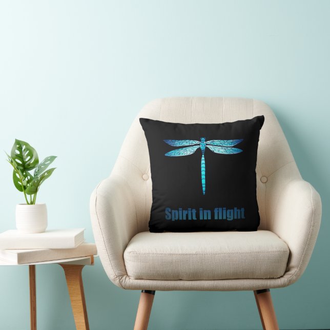 Blue Dragonfly in Flight Illustration Throw Pillow (Chair)