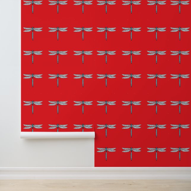 blue dragonfly in red wallpaper  (Application)