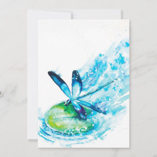 Blue Dragonfly Landing canvas print| lovely canvas Holiday Card
