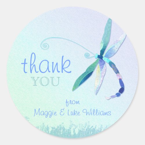 Blue Dragonfly Meadow Wedding Thank You Classic Round Sticker