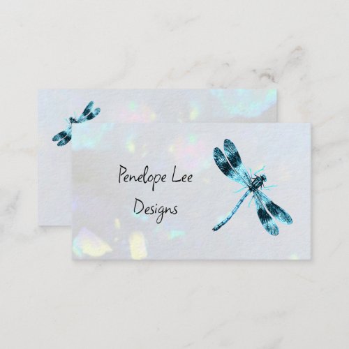 Blue Dragonfly Minimalist Classy White Opal  Business Card