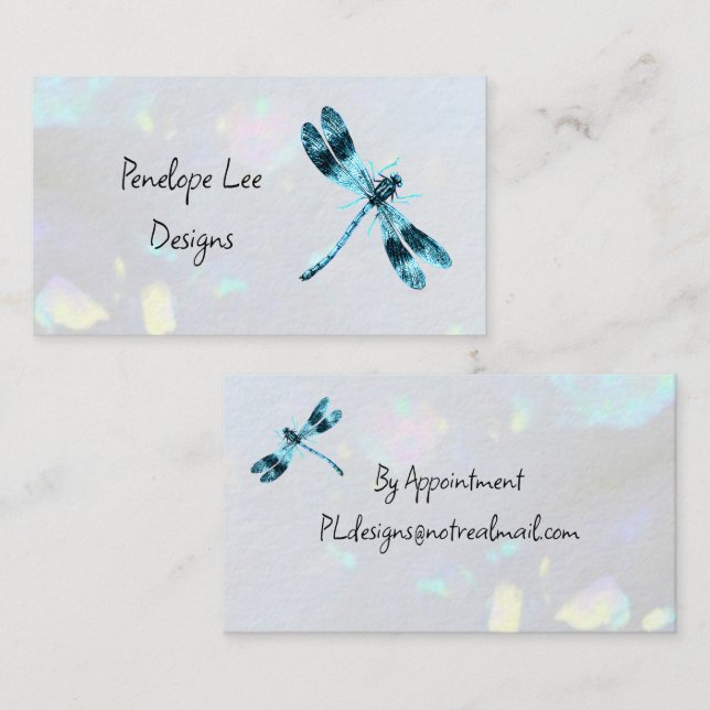 Blue Dragonfly Minimalist Classy White Opal  Business Card (Front/Back)