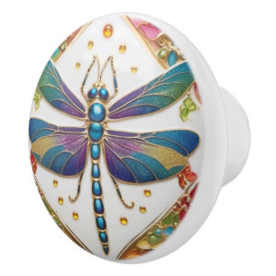 Blue Dragonfly - Multicolored Rainbow Colorful Ceramic Knob