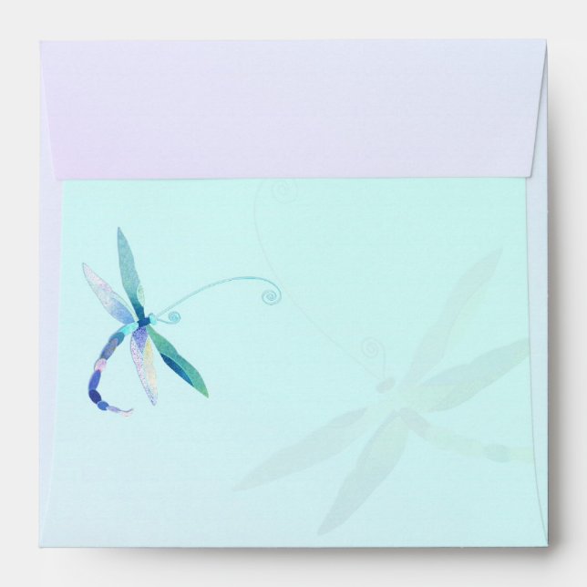 Blue Dragonfly Ombre Wedding Pre Addressed Envelope (Back (Top Flap))