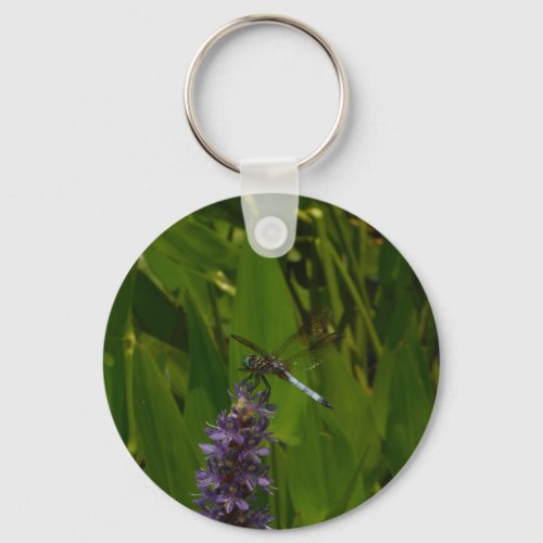 Blue Dragonfly on a Purple flower Keychain